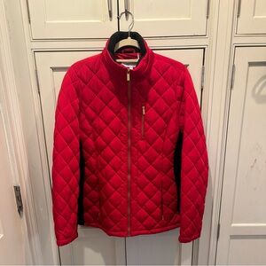 EUC Calvin Klein Red Quilted Jacket form fitting sz Med